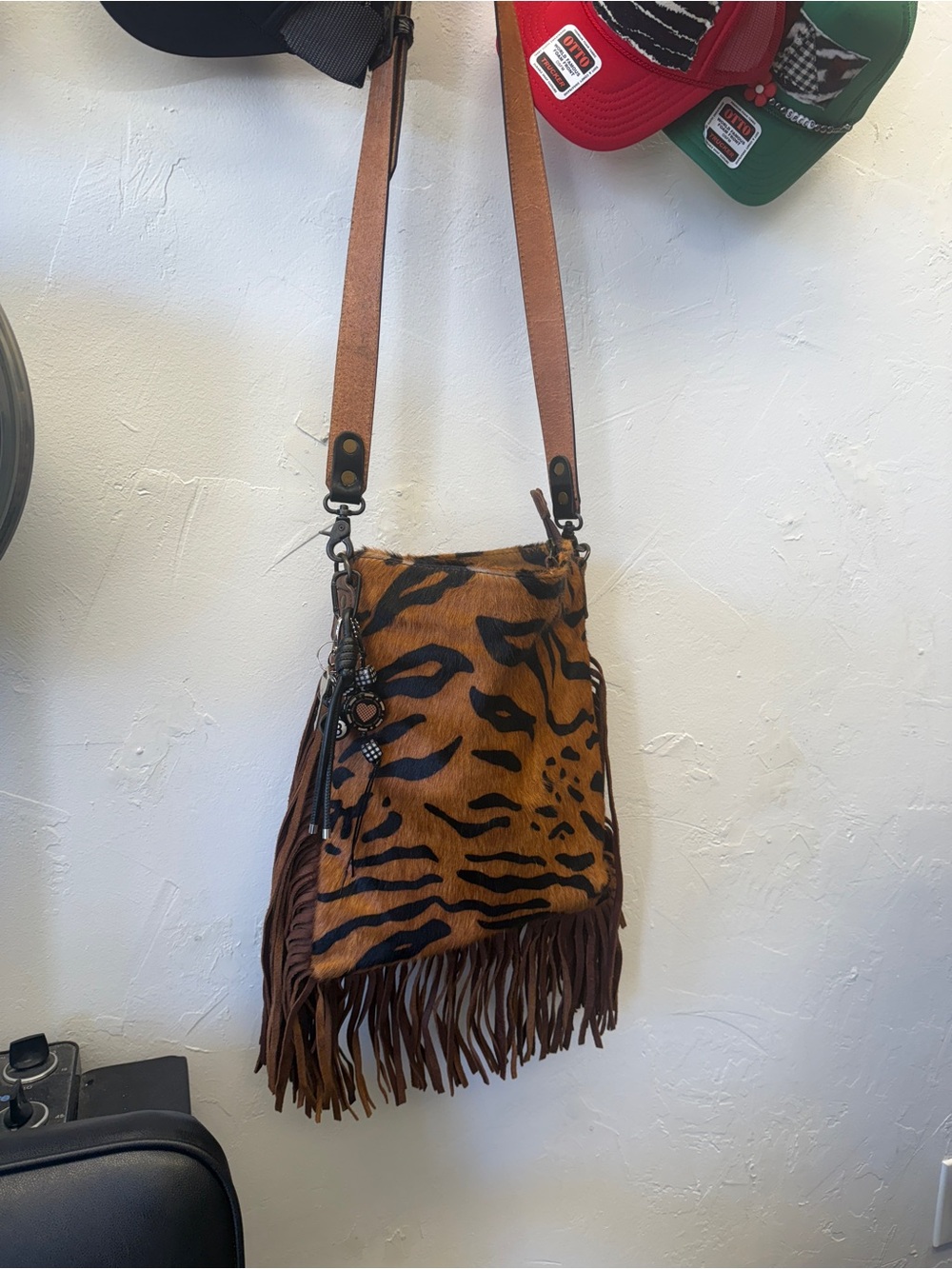 American Darling Brown and Black Leopard-Print Fringe Crossbody Purse
